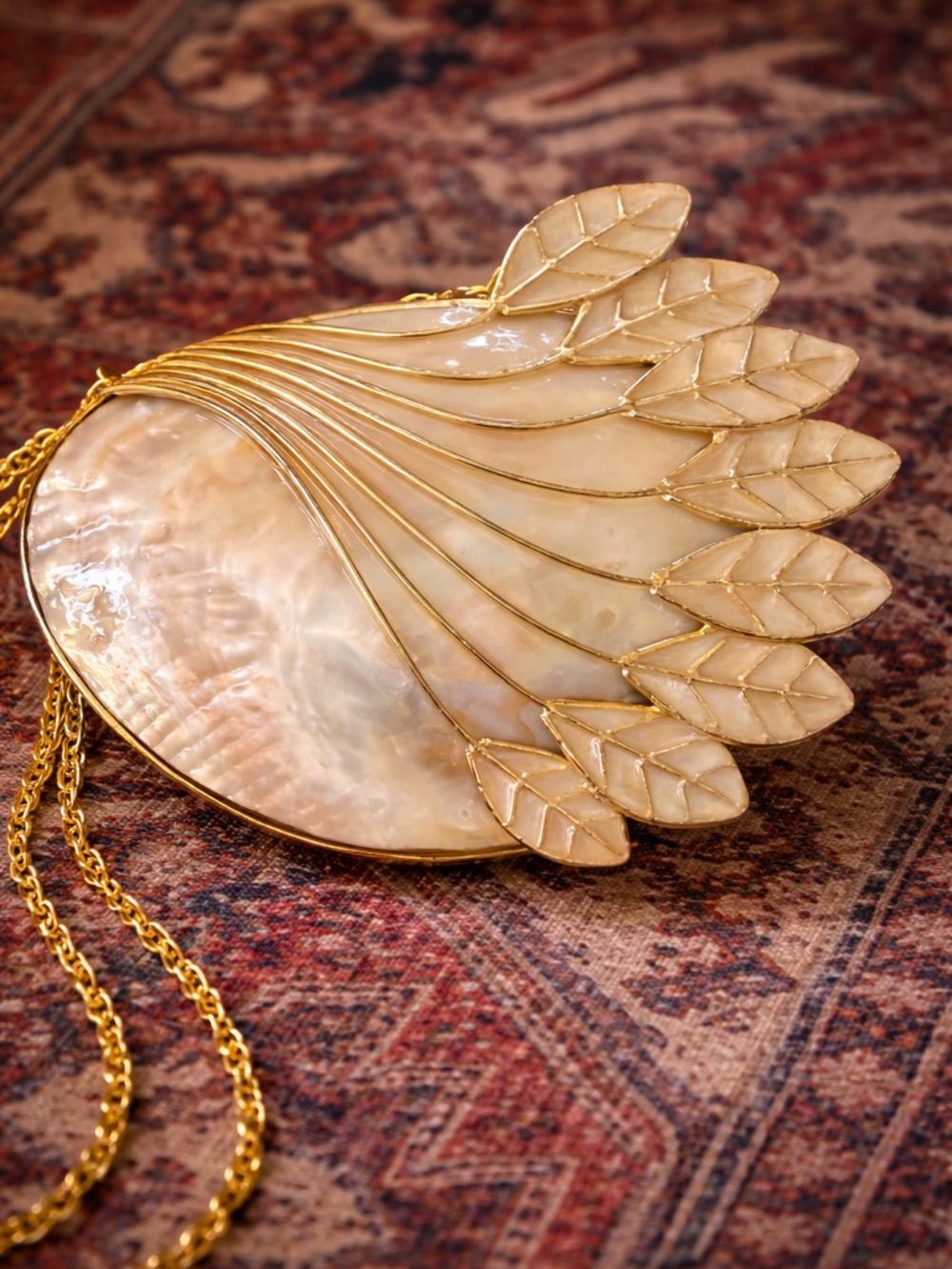 Mother of Pearl Shell Clutch Bag | Gold Leaf Evening Purse